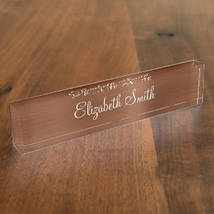 Porte-nom Pour Bureau Feuille métallique fausse bronze marron