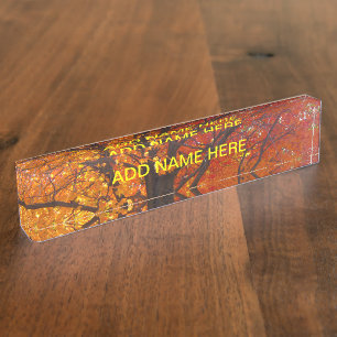 Porte-nom Pour Bureau Feuilles d'automne de la photo jaune et orange