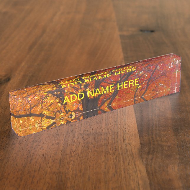 Porte-nom Pour Bureau Feuilles d'automne de la photo jaune et orange (Taille)