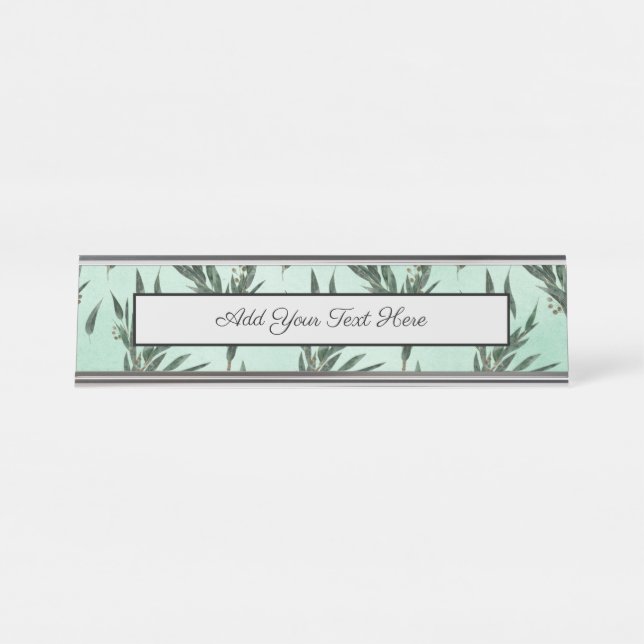 Porte-nom Pour Bureau Feuilles de Eucalyptus Branches Paillettes Dorées (Devant)