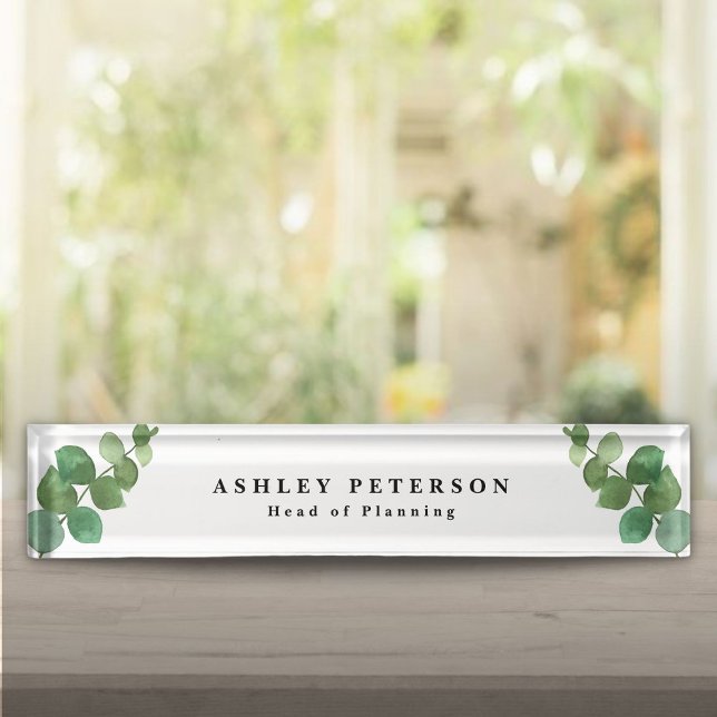 Porte-nom Pour Bureau Feuilles de eucalyptus élégantes et chic (Chic Elegant Eucalyptus Leaves Desk Name Plate)