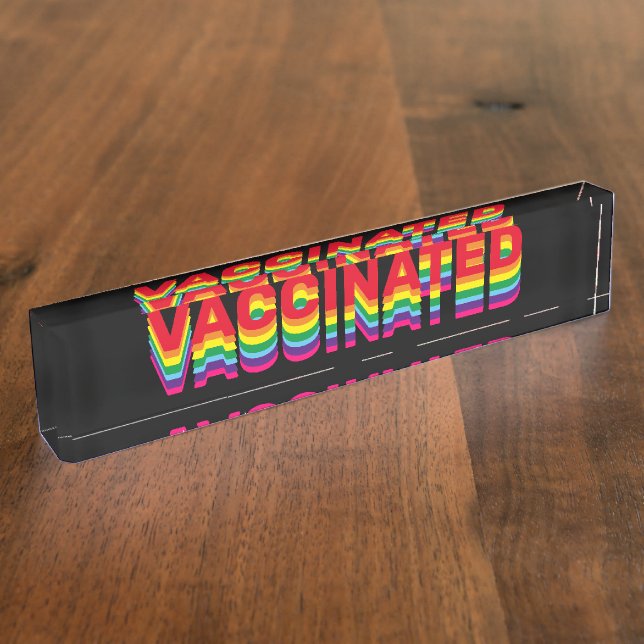 Porte-nom Pour Bureau Fierté vaccinée lgbt queer gay arc-en-ciel noir (Taille)