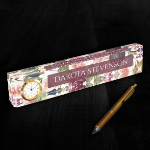 Porte-nom Pour Bureau Figues florissantes Elégante aquarelle Florale e