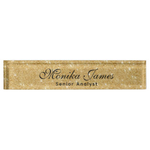 Porte-nom Pour Bureau Fille Glittery Gold Faux Light Pi