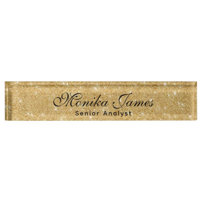 Porte-nom Pour Bureau Fille Glittery Gold Faux Light Pi (Devant)