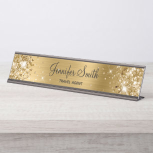 Porte-nom Pour Bureau Fille Glittery Gold Foil
