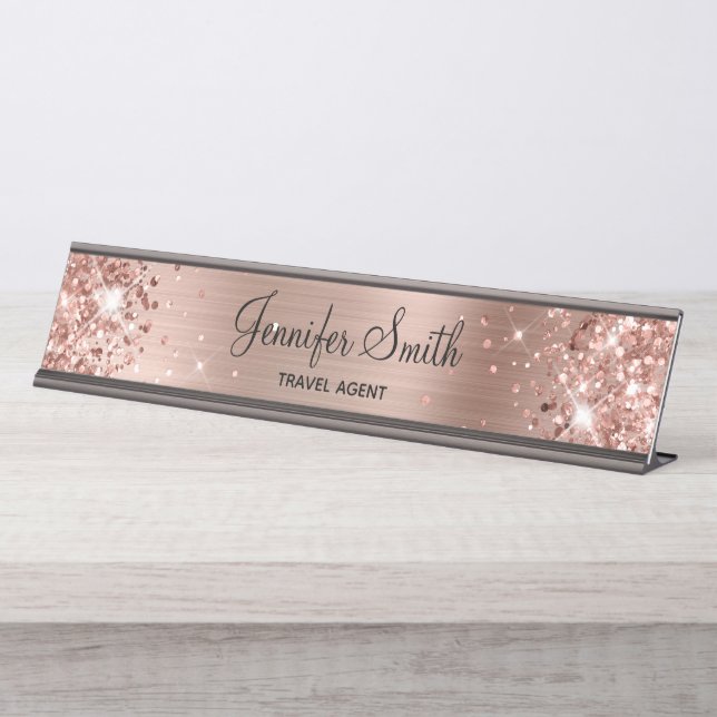 Porte-nom Pour Bureau Fille Glittery Rose Gold Foil (Devant)