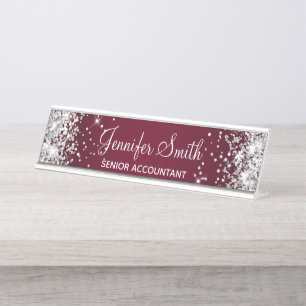 Porte-nom Pour Bureau Fille Parties scintillant Argent Bourgogne Gradien