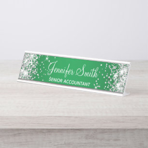 Porte-nom Pour Bureau Fille Parties scintillant argent brillant vert dég
