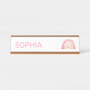 Porte-nom Pour Bureau Filles Boho Aquarelle arc-en-ciel en rose personna