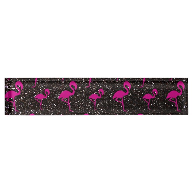 Porte-nom Pour Bureau Flamant noir de rose de parties scintillantes (Devant)