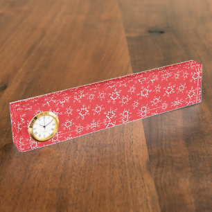 Porte-nom Pour Bureau Flèches de neige, Flakes rouges et blancs, Neige