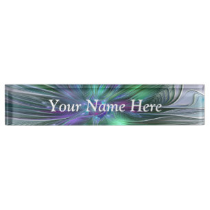Porte-nom Pour Bureau Fleur Abstraite Moderne Fractale Verte Violette Te