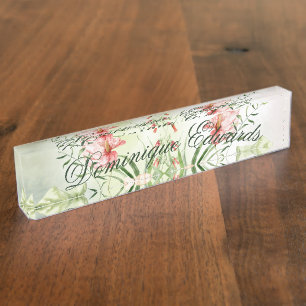 Porte-nom Pour Bureau Fleur Botanique Tropicale Élégante et Stylée
