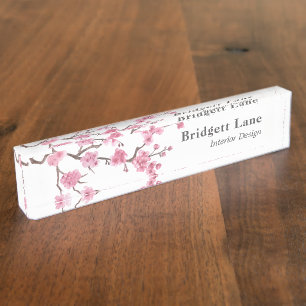 Porte-nom Pour Bureau Fleur de cerisier Nom + titre