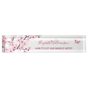 Porte-nom Pour Bureau Fleur de cerisier rose blanc