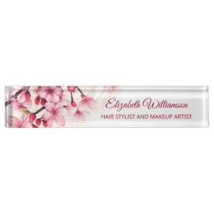 Porte-nom Pour Bureau Fleur de cerisier rose blanc