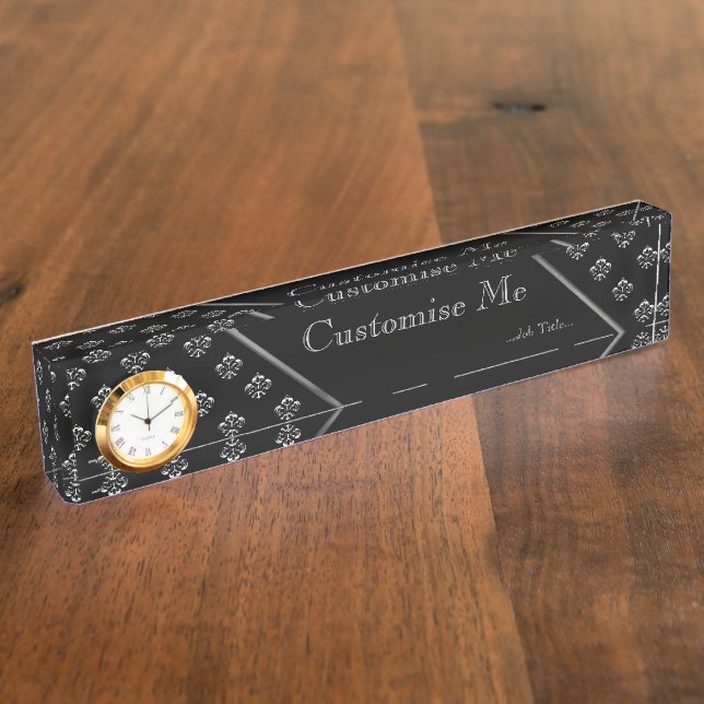 Porte-nom Pour Bureau Fleur de lis métallique (Argent) (Taille)