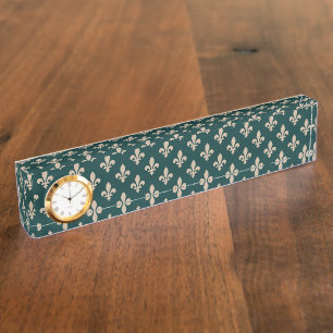 Porte-nom Pour Bureau Fleur de Lis Motif, Royal French Creative on Green