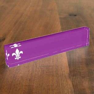 Porte-nom Pour Bureau Fleur de Lys violet et blanc