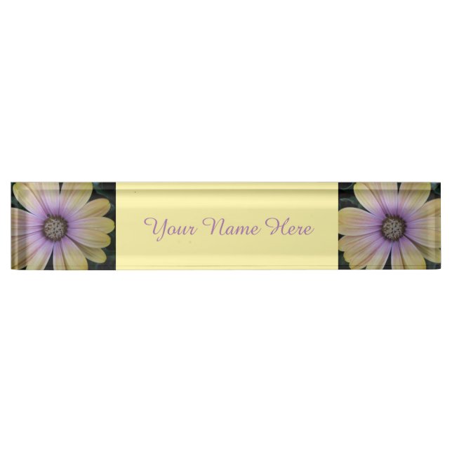 Porte-nom Pour Bureau Fleur de marguerite jaune et violette (Devant)