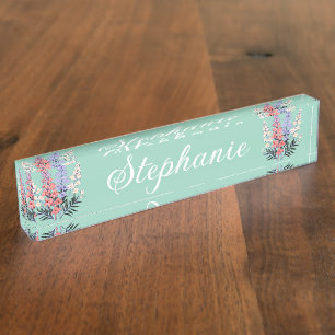 Porte-nom Pour Bureau Fleur de naissance de juillet Nom personnalisé