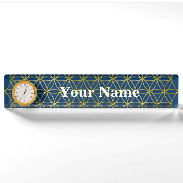 Porte-nom Pour Bureau Fleur de vie / Blume des Lebens - Or frontalier (Devant)