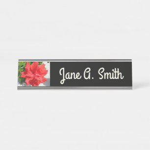 Porte-nom Pour Bureau Fleur d'Hibiscus Double Rouge
