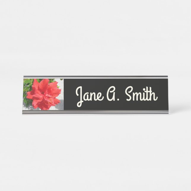 Porte-nom Pour Bureau Fleur d'Hibiscus Double Rouge (Devant)