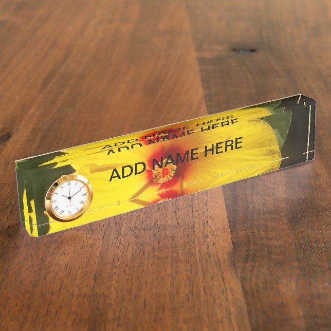 Porte-nom Pour Bureau Fleur d'Hibiscus jaune (Taille)