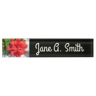 Porte-nom Pour Bureau Fleur double hibiscus rouge