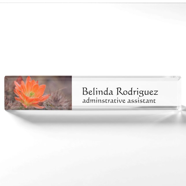 Porte-nom Pour Bureau Fleur en Orange (Devant)