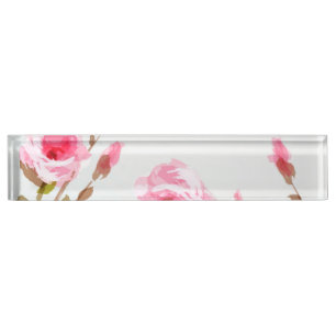 Porte-nom Pour Bureau fleur florale de boho de rose rose d'aquarelle
