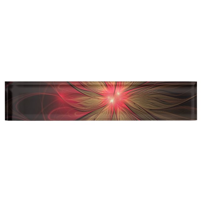 Porte-nom Pour Bureau Fleur fractale de fansy rouge (Devant)