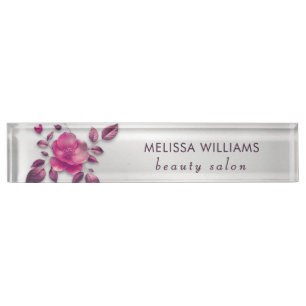 Porte-nom Pour Bureau Fleur métallique rose brillant argent