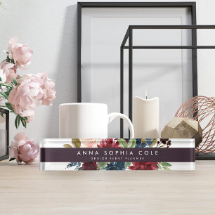 Porte-nom Pour Bureau Fleur radieuse Floral d'aquarelle moderne