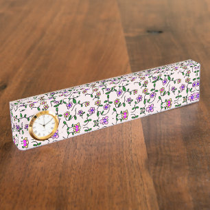 Porte-nom Pour Bureau Fleurs Colorées, Motif Floral, Feuillage, Boho