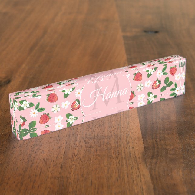 Porte-nom Pour Bureau Fleurs de fraises sucrées Aquarelle Florale (Taille)