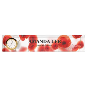 Porte-nom Pour Bureau Fleurs de pavot de rouge orange sur le blanc
