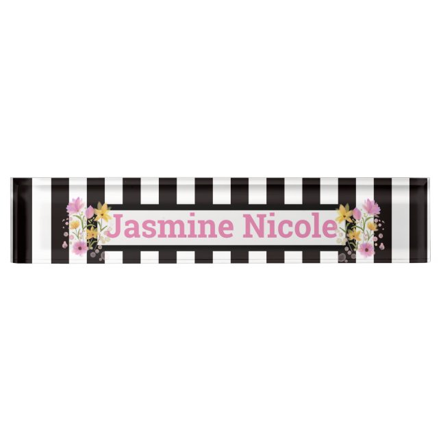 Porte-nom Pour Bureau Fleurs et bandes (Devant)