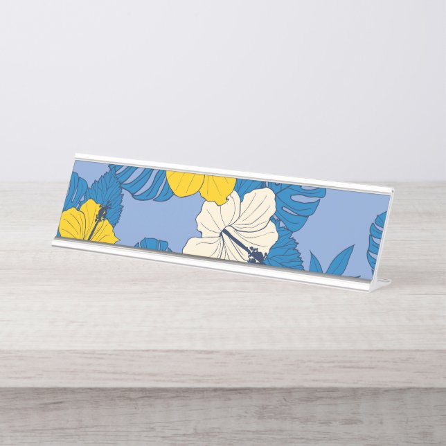 Porte-nom Pour Bureau Fleurs et feuilles d'hibiscus  (Devant)