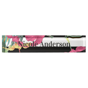 Porte-nom Pour Bureau Fleurs Feuilles Floral Tropical Chic Botanique