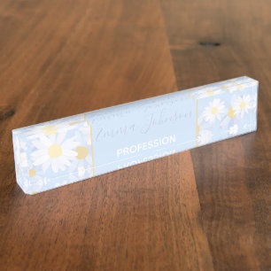Porte-nom Pour Bureau Fleurs marguerites blanches Classy Design Bleu bot