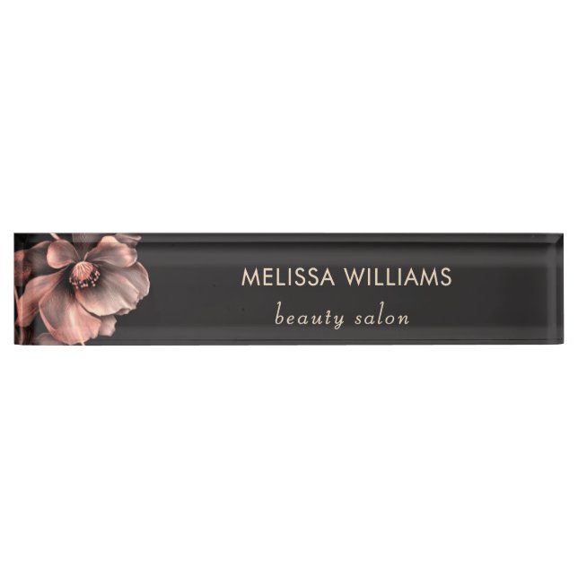 Porte-nom Pour Bureau Fleurs roses brillantes noires  (Devant)