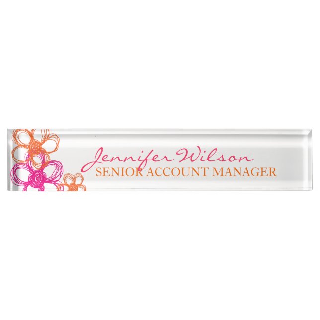 Porte-nom Pour Bureau Fleurs sauvages oranges et roses (Devant)