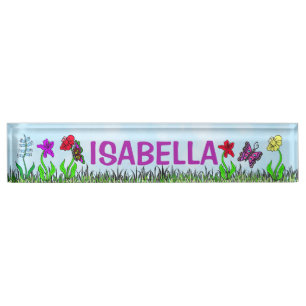 Porte-nom Pour Bureau Fleurs Whimsical personnalisées et papillons