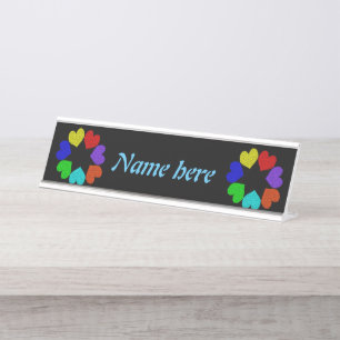 Porte-nom Pour Bureau Floral Arc-en-ciel Coeurs d'amour personnalisé