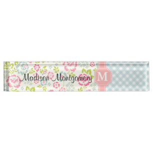 Porte-nom Pour Bureau Floral Girly de pays personnalisé
