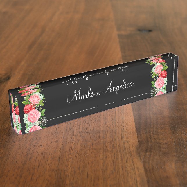 Porte-nom Pour Bureau Floral Monogramme féminin (Taille)