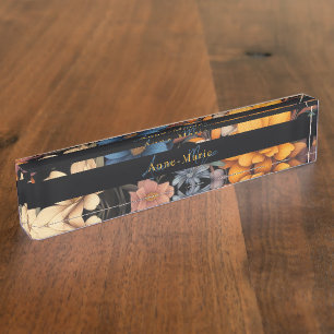 Porte-nom Pour Bureau Floral rustique vintage élégant noir